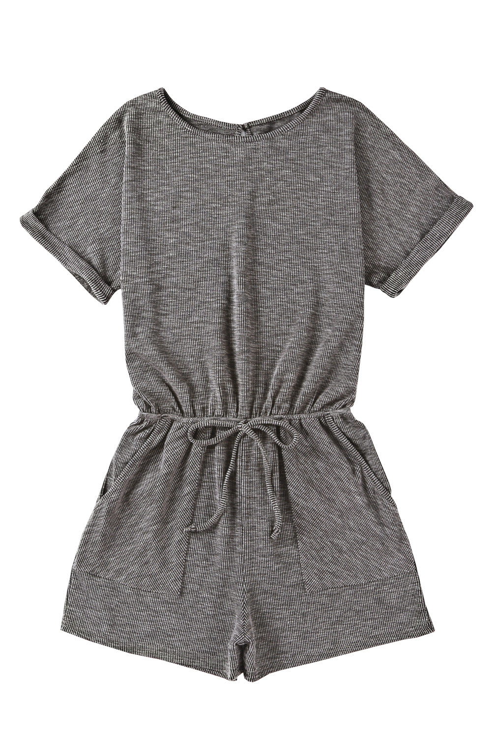 Gray Solid Casual Ribbed Elastic Waist Romper - ThingsWeUseAndLove 