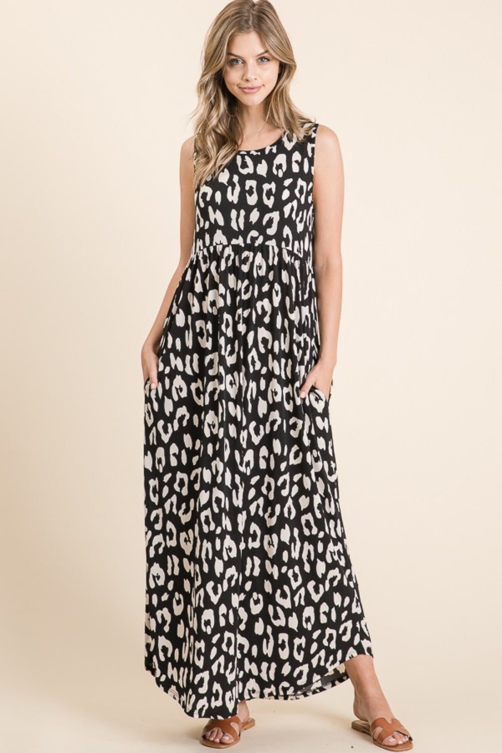 Leopard Maxi Dress with Pockets - ThingsWeUseAndLove Black-XL