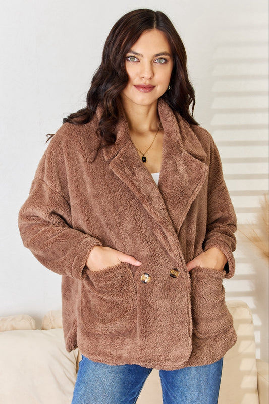 Double Breasted Fuzzy Coat - ThingsWeUseAndLove