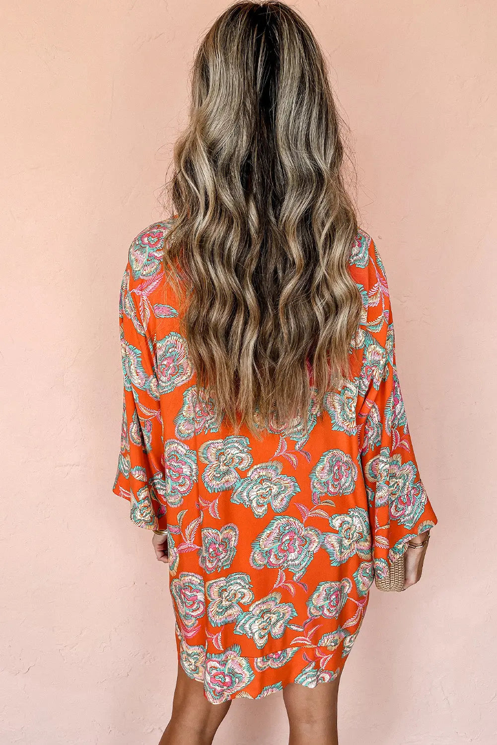 Red Floral Print Lapel Collar Loose Shirt Mini Dress - ThingsWeUseAndLove 