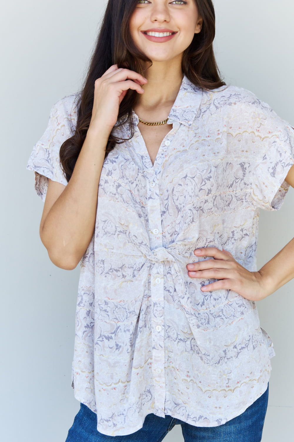 Floral Paisley Print Twist Tunic Top - ThingsWeUseAndLove 