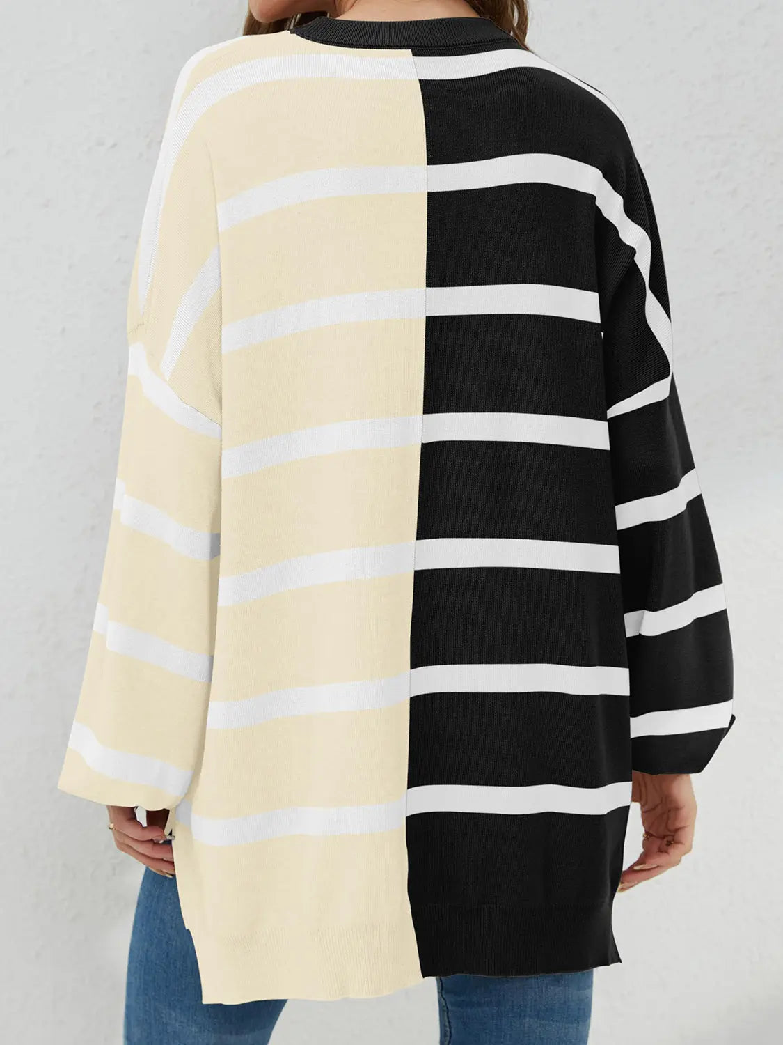 Long Sleeve Striped Round Neck Sweater - ThingsWeUseAndLove 