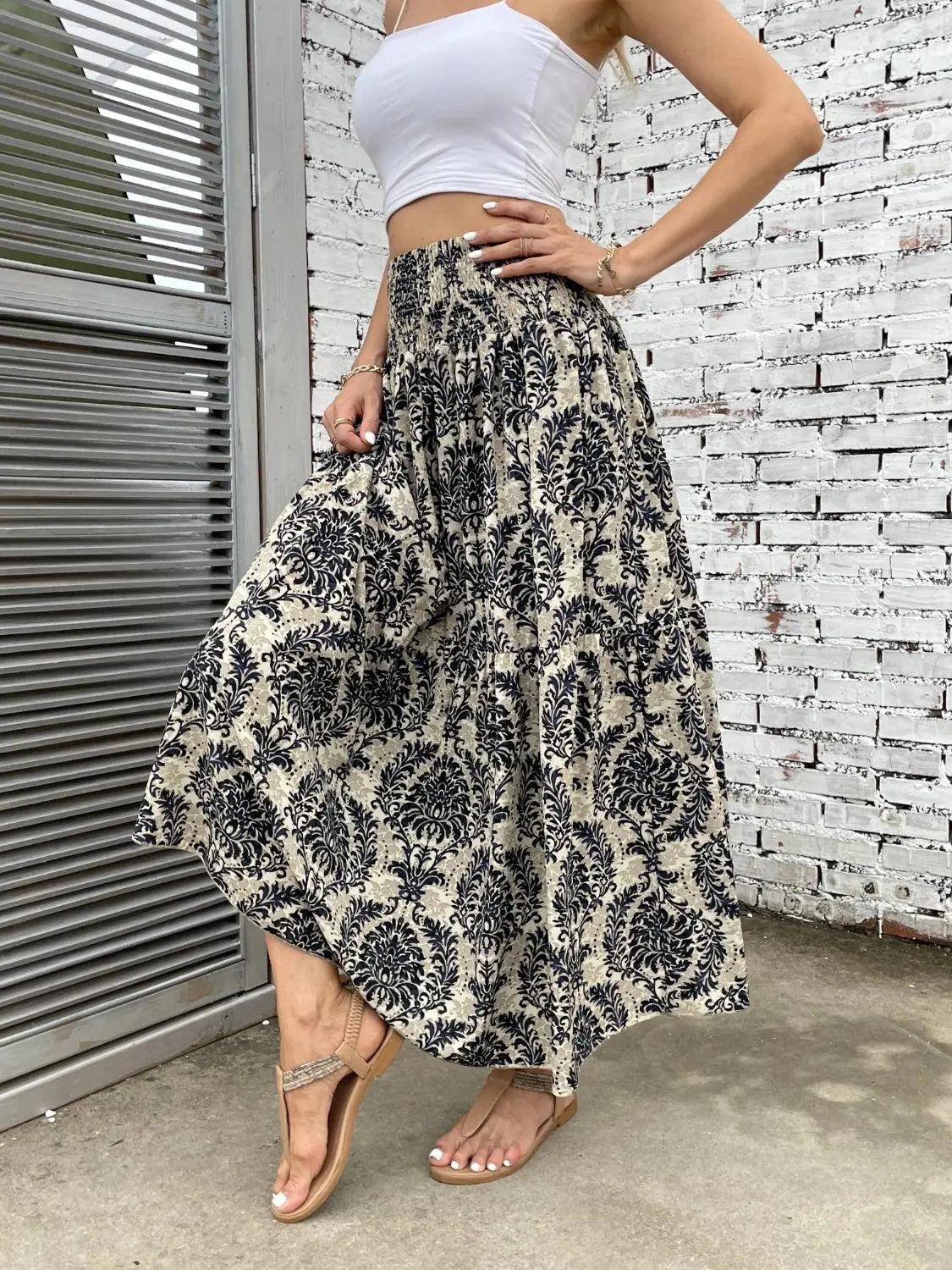 Printed Elastic Waist Maxi Skirt - ThingsWeUseAndLove 