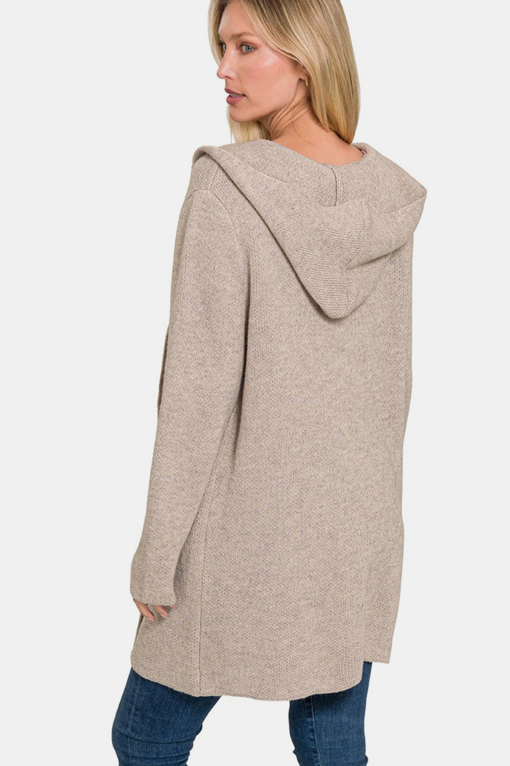 Hooded Open Front H Mocha Sweater Cardigan - ThingsWeUseAndLove 