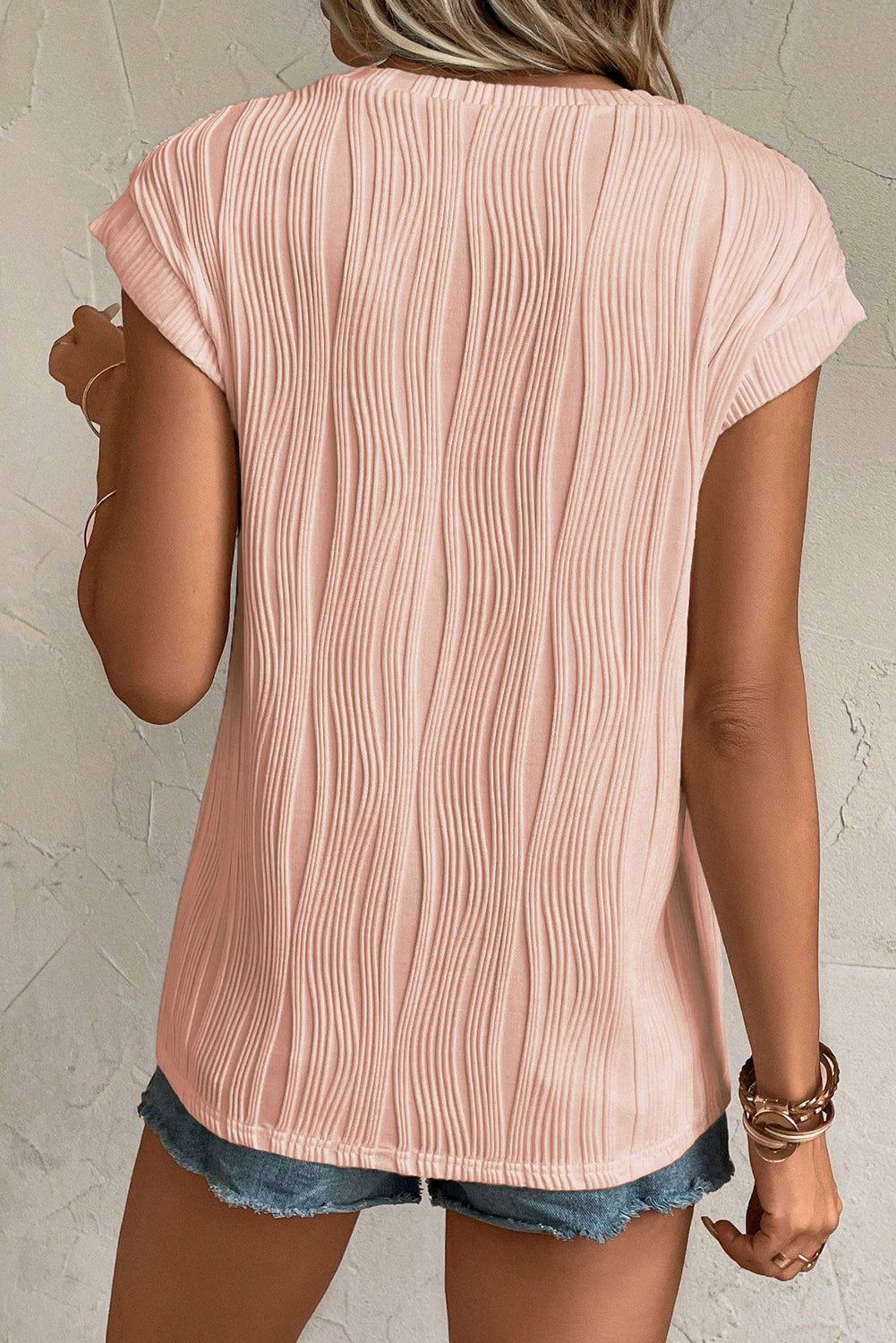 Wavy Textured Cap Sleeve Top - ThingsWeUseAndLove 