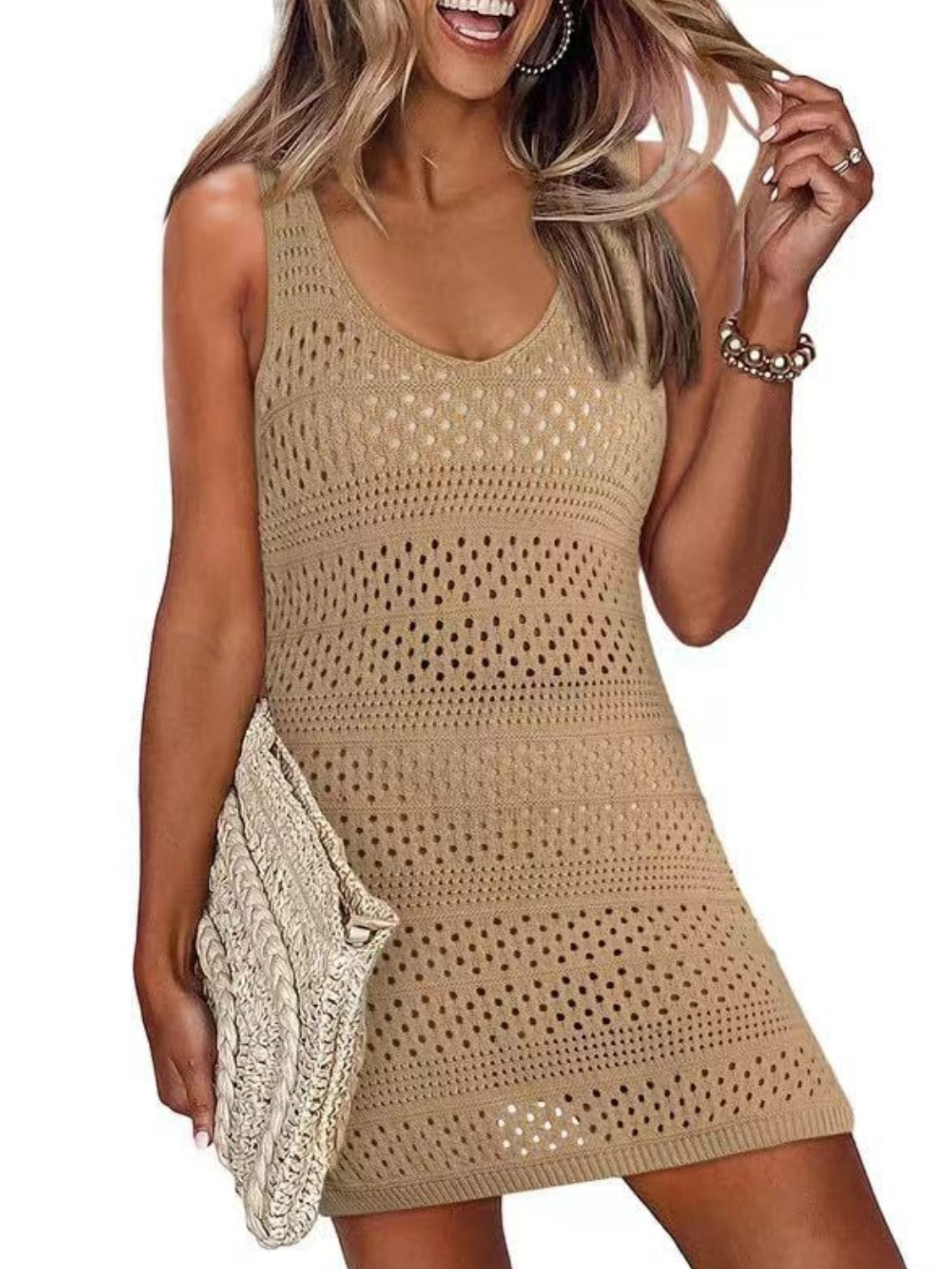 Koryn Scoop Neck Openwork Cover Up - ThingsWeUseAndLove 