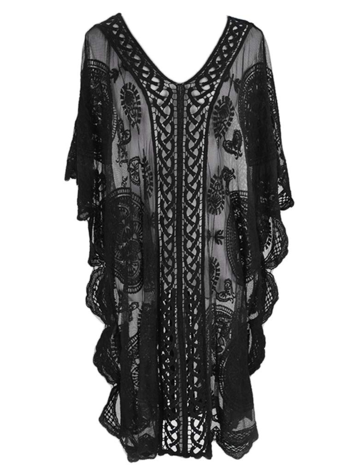 Lace V-Neck Half Sleeve Cover-Up - ThingsWeUseAndLove 