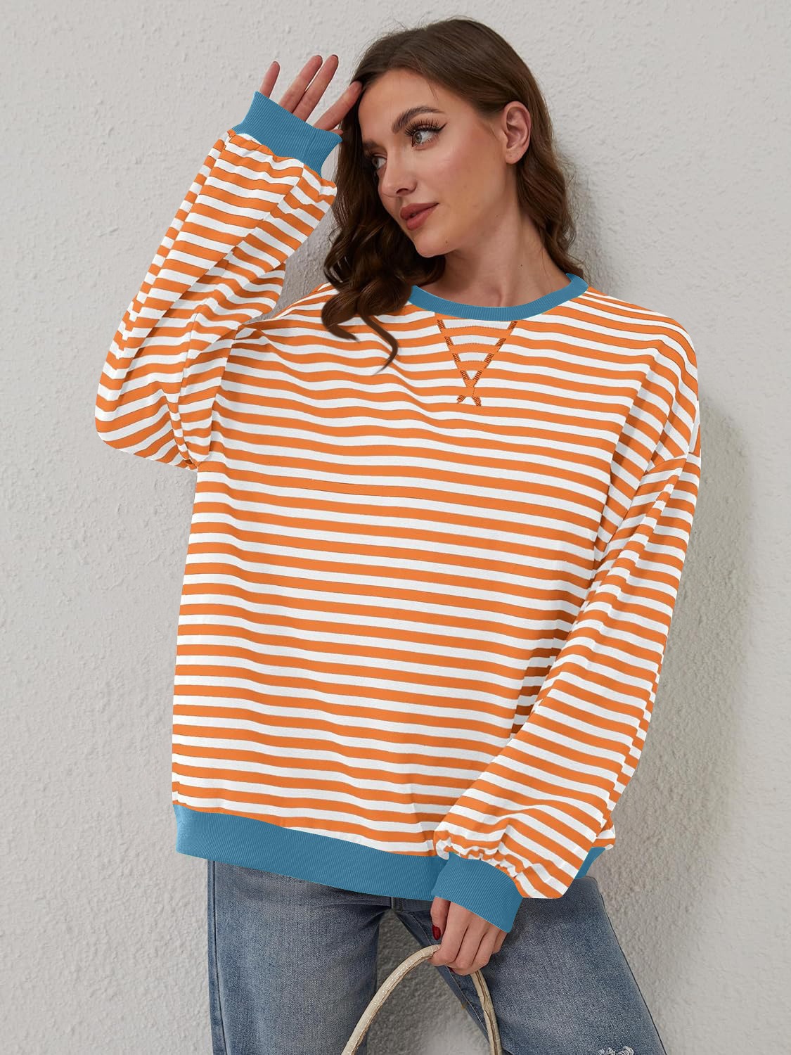Aviana Contrast Striped Long Sleeve Sweatshirt - ThingsWeUseAndLove 