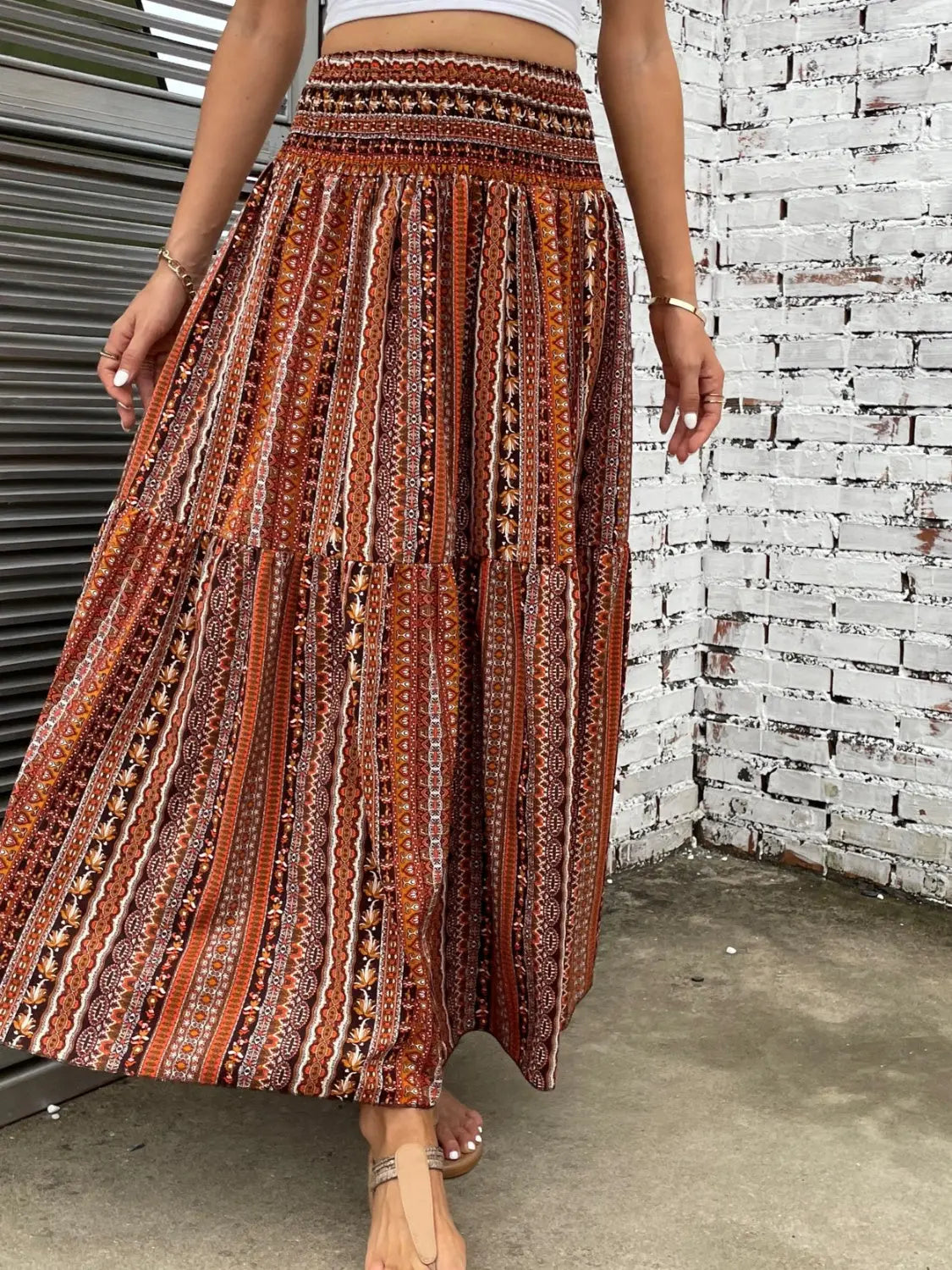 Printed Elastic Waist Maxi Skirt - ThingsWeUseAndLove 