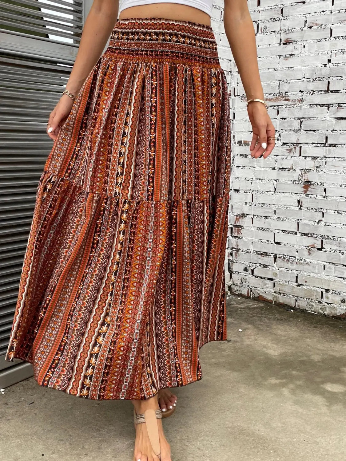 Printed Elastic Waist Maxi Skirt - ThingsWeUseAndLove 