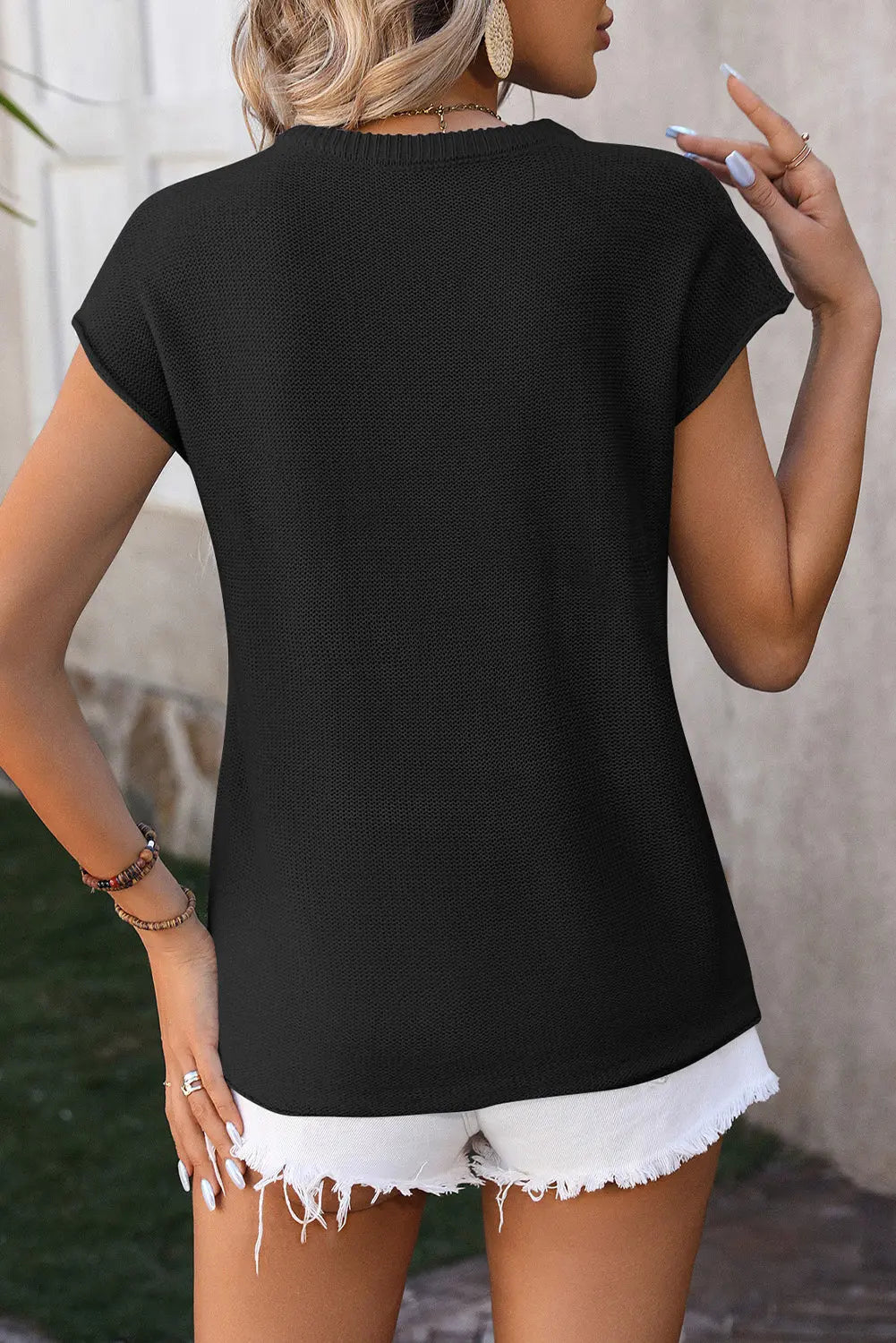 Dark Green Center Seamed Cap Sleeve Knit Top - ThingsWeUseAndLove 