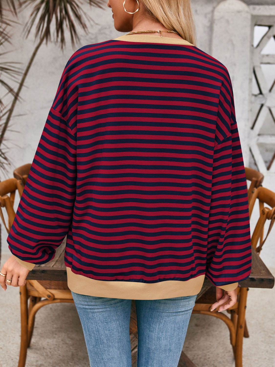 Aviana Contrast Striped Long Sleeve Sweatshirt - ThingsWeUseAndLove 
