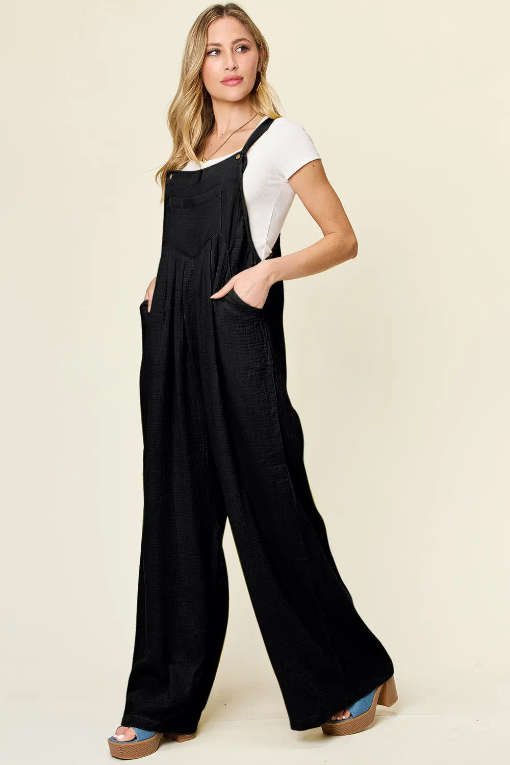 Size Inclusive Texture Wide Strap Wide Leg Overall - ThingsWeUseAndLove 