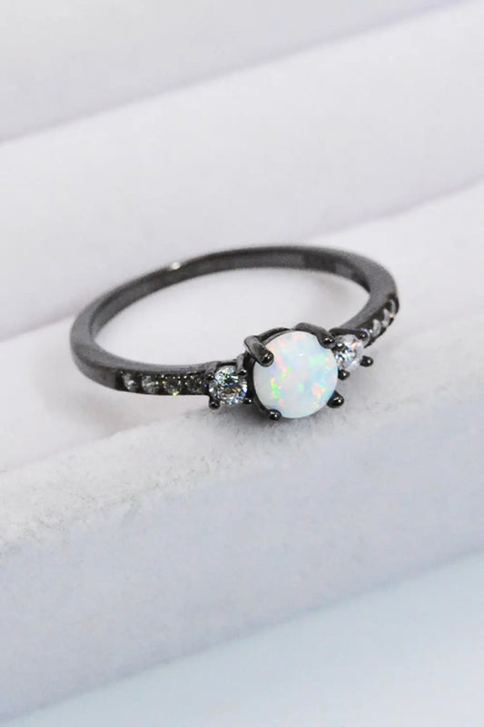 925 Sterling Silver Round Opal Ring - ThingsWeUseAndLove Black-Opal-12