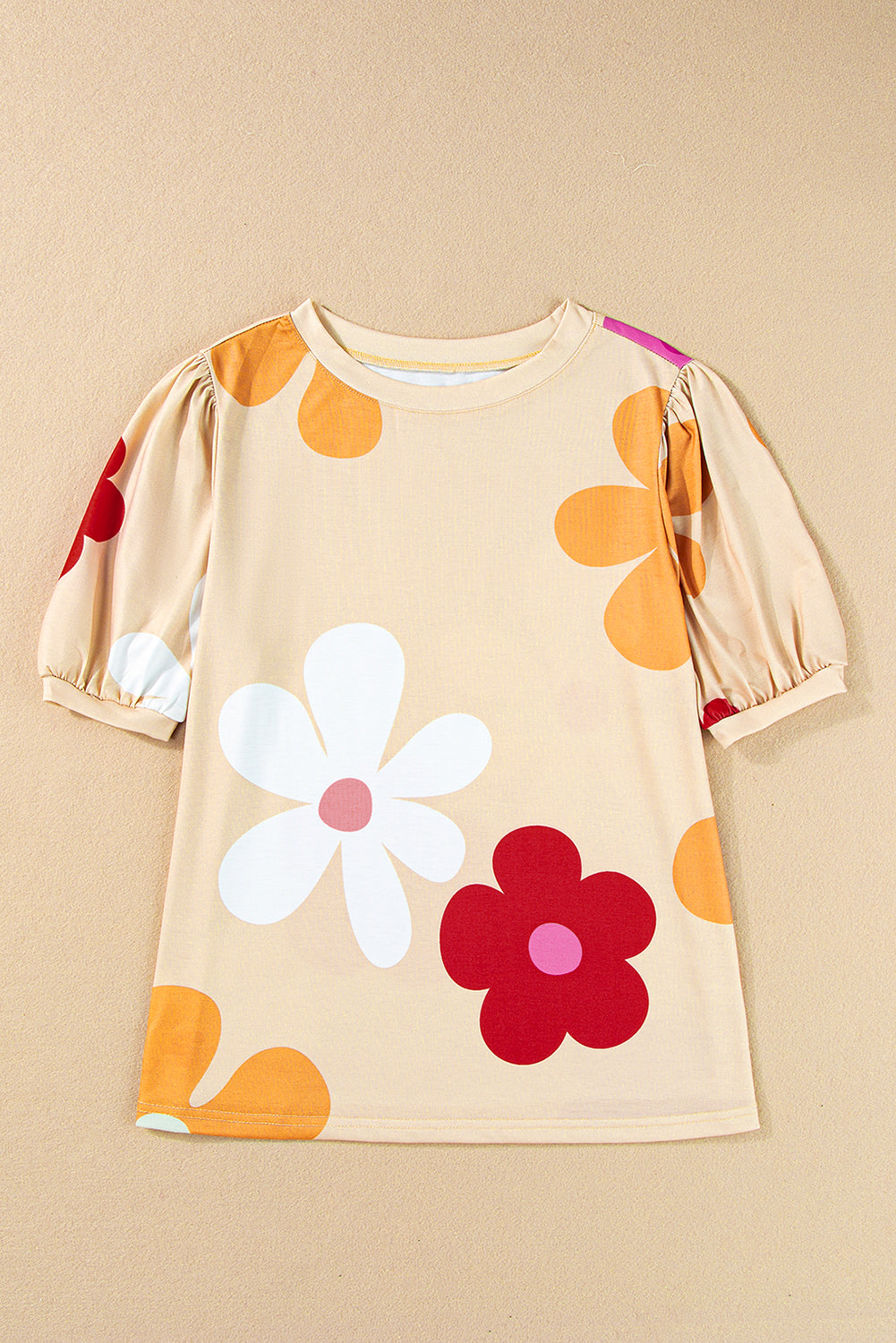 Sky Blue Flower Print Bubble Sleeve Tee - ThingsWeUseAndLove 