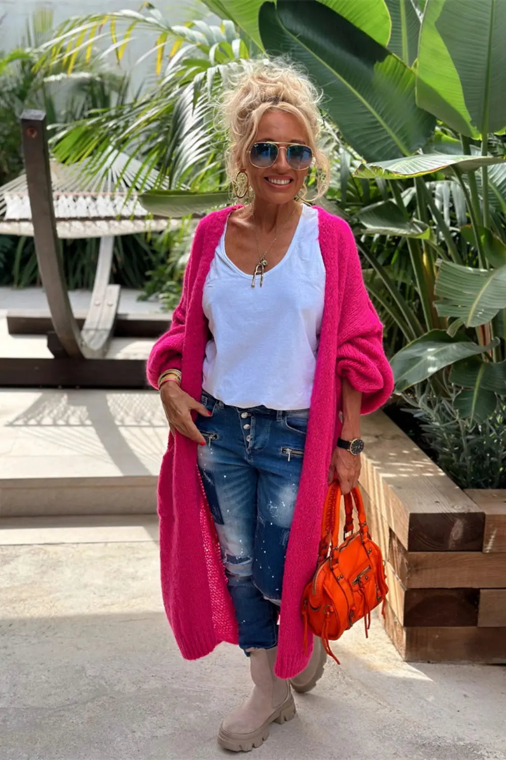 Lyddi Letter Dropped Shoulder Long Sleeve Cardigan - ThingsWeUseAndLove 