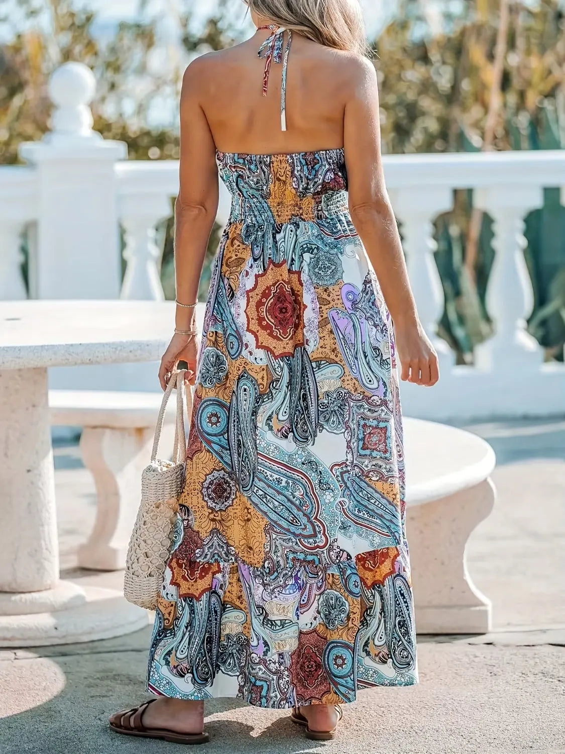 Halter Neck Printed Maxi Dress - ThingsWeUseAndLove 