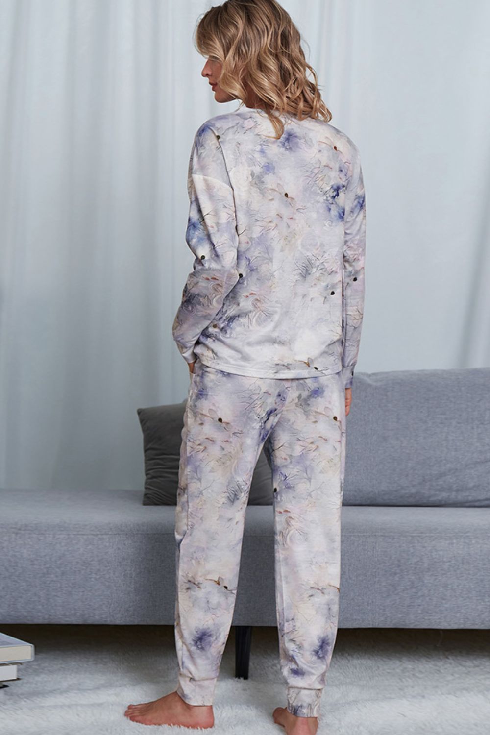 Tie-Dye Crewneck Top and Drawstring Waist Joggers Lounge Set - ThingsWeUseAndLove 