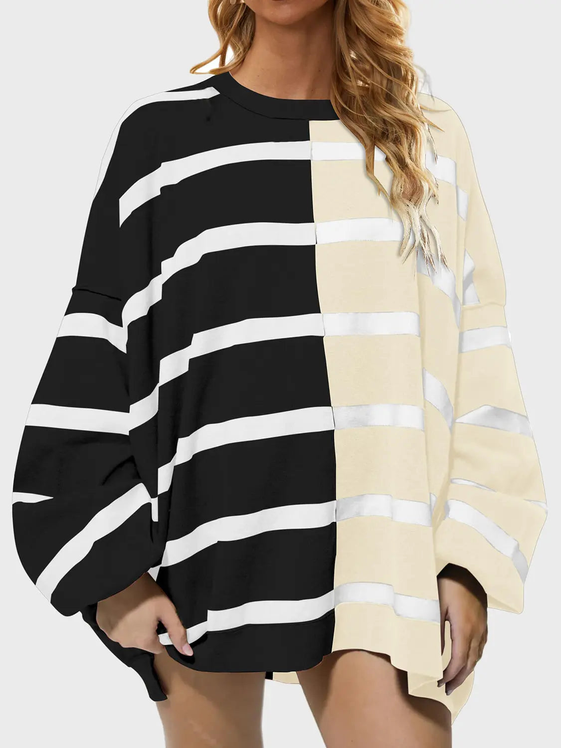 Long Sleeve Striped Round Neck Sweater - ThingsWeUseAndLove 