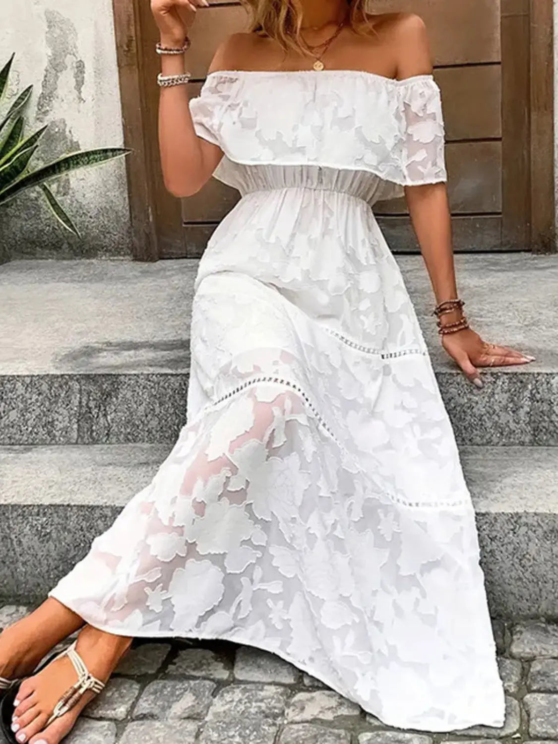 Short Sleeve Off-Shoulder Maxi Dress - ThingsWeUseAndLove 