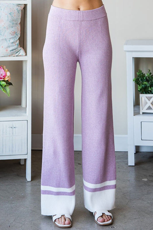 Knit Today Lilac Ribbed Contrast Pants - ThingsWeUseAndLove 