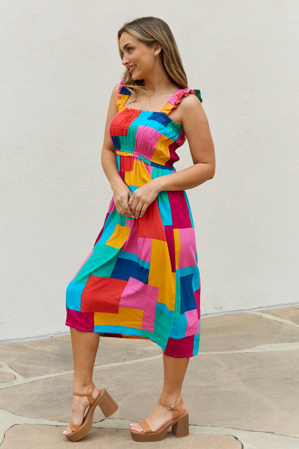 Multicolored Square Print Summer Dress - ThingsWeUseAndLove 