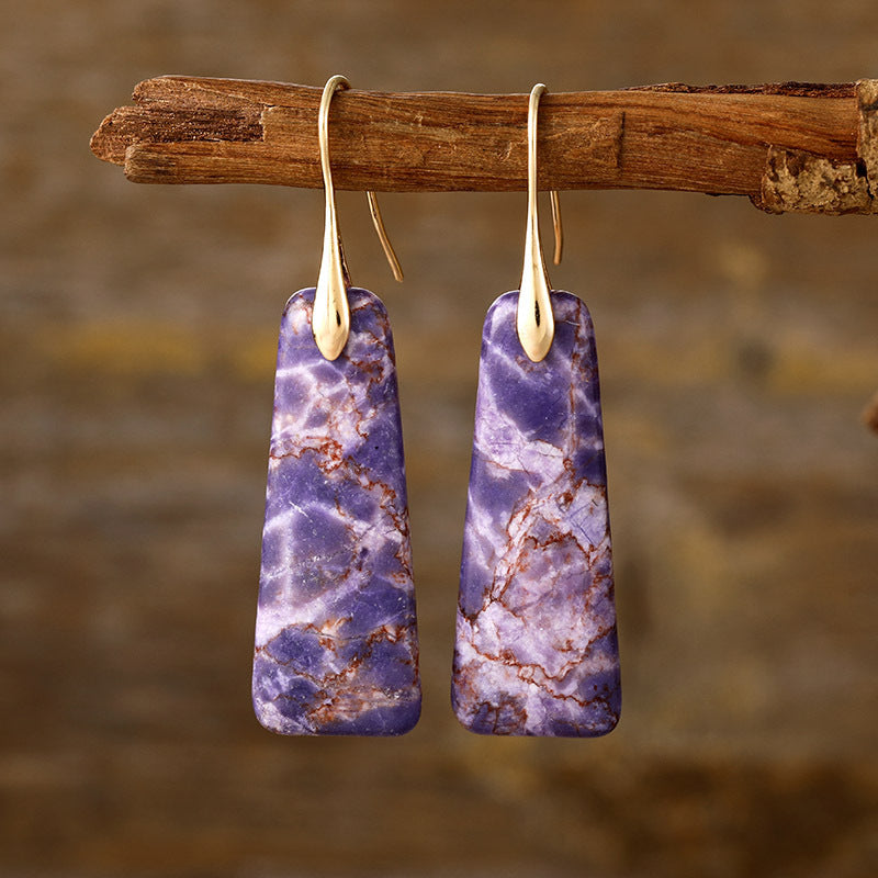 Copper Natural Stone Earrings - ThingsWeUseAndLove Purple-Gold-One-Size