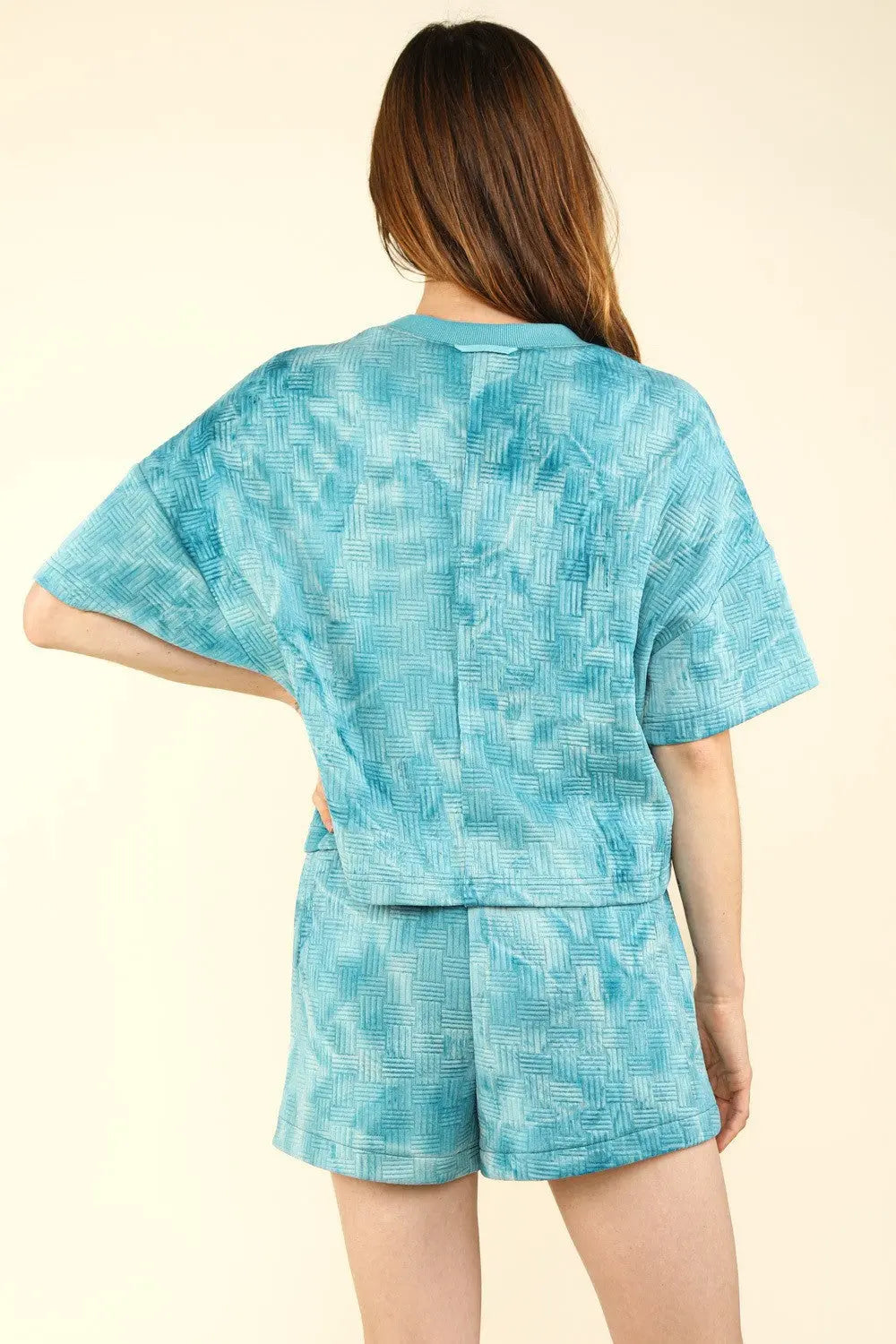 Indira Teal Quilted Washed Crop Top and Shorts Set - ThingsWeUseAndLove 