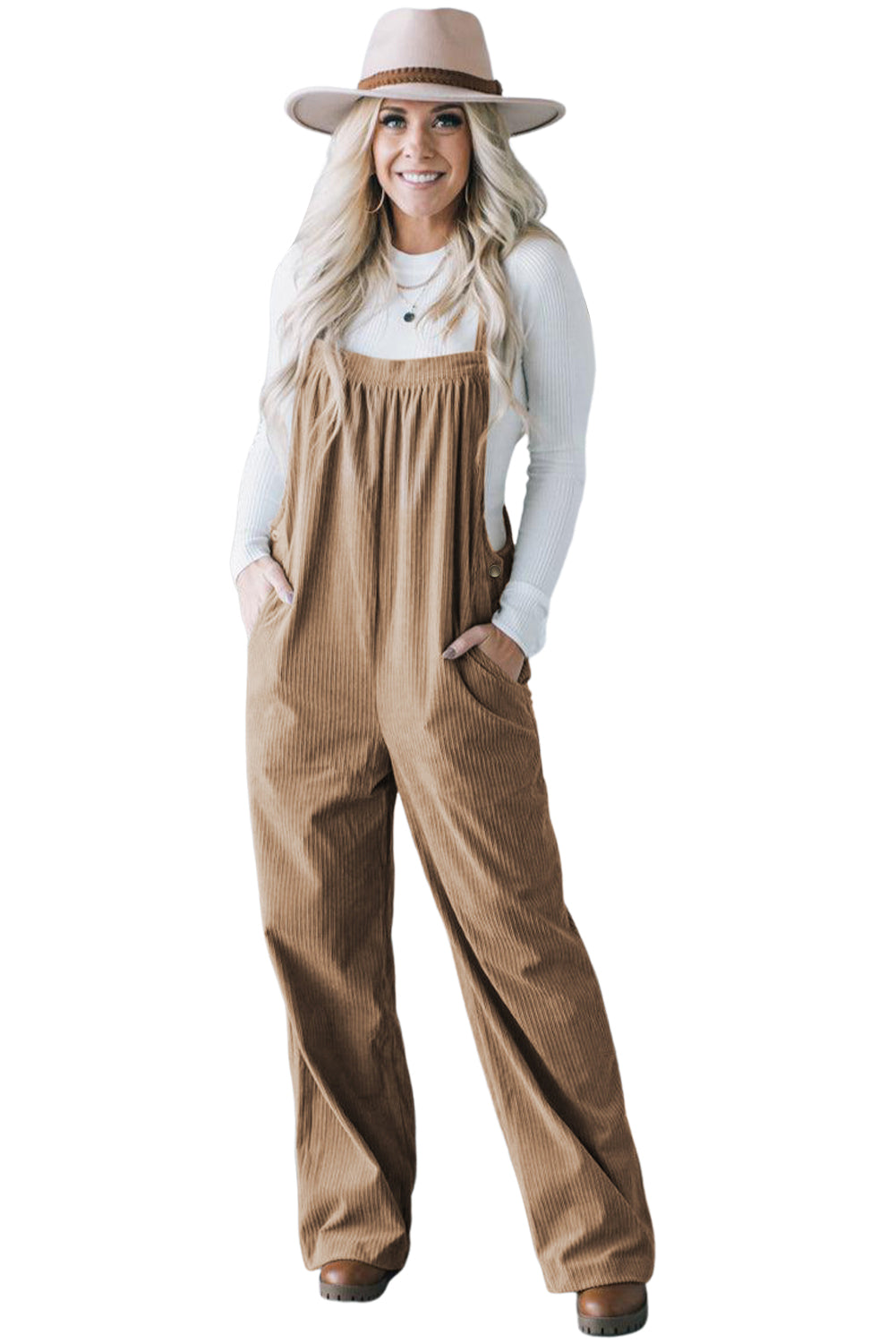 Jungle Green Plain Pocketed Loose Fit Corduroy Overalls - ThingsWeUseAndLove 