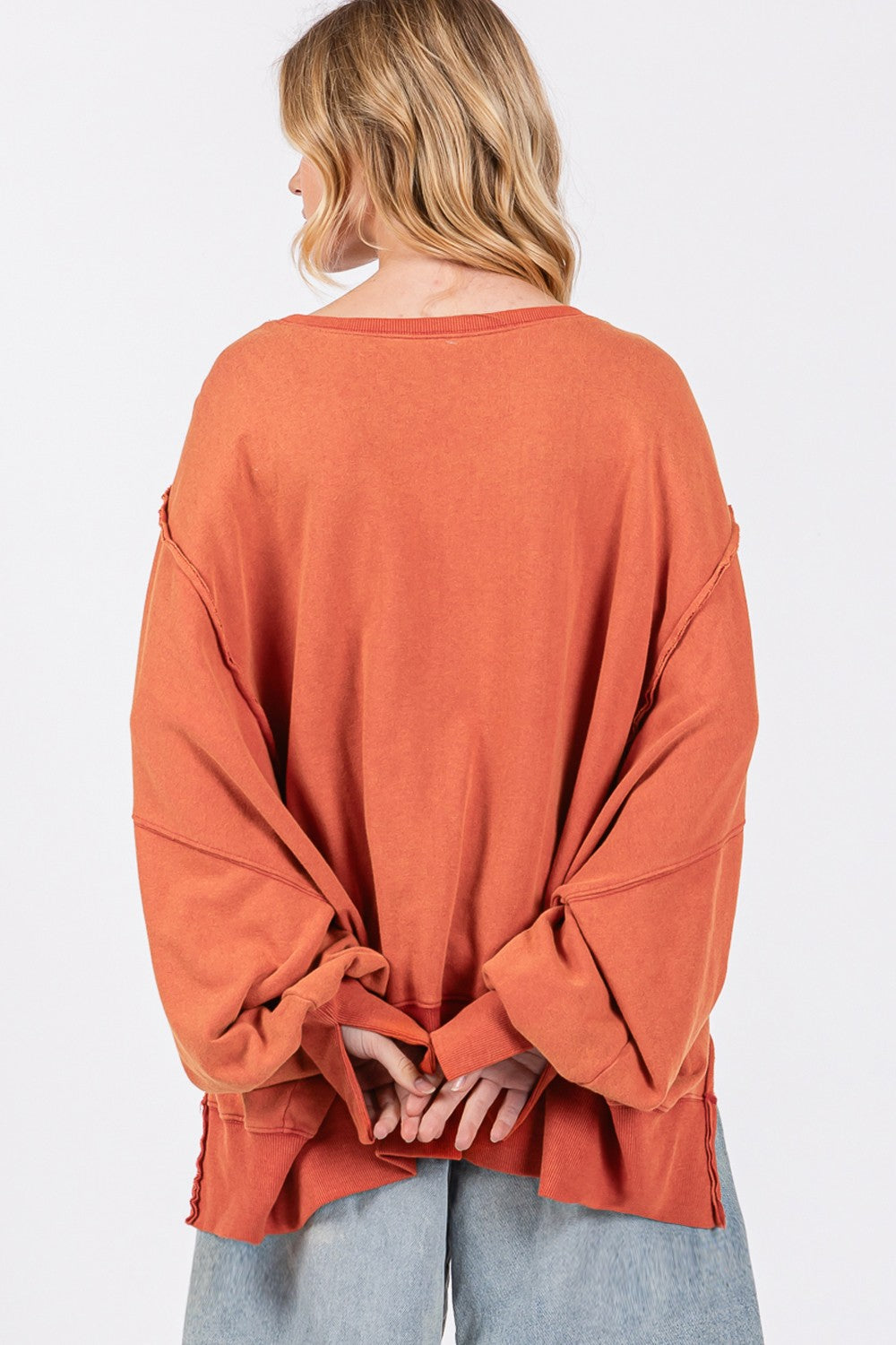 Mineral Wash Side Slit Oversized Sweatshirt - ThingsWeUseAndLove 