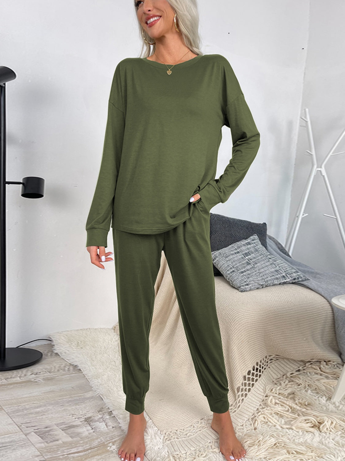 Zya Round Neck Top and Drawstring Pants Lounge Set - ThingsWeUseAndLove 