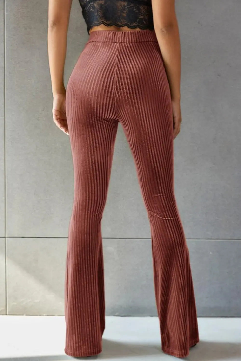Poppy Ribbed High Waist Flare Pants - ThingsWeUseAndLove 