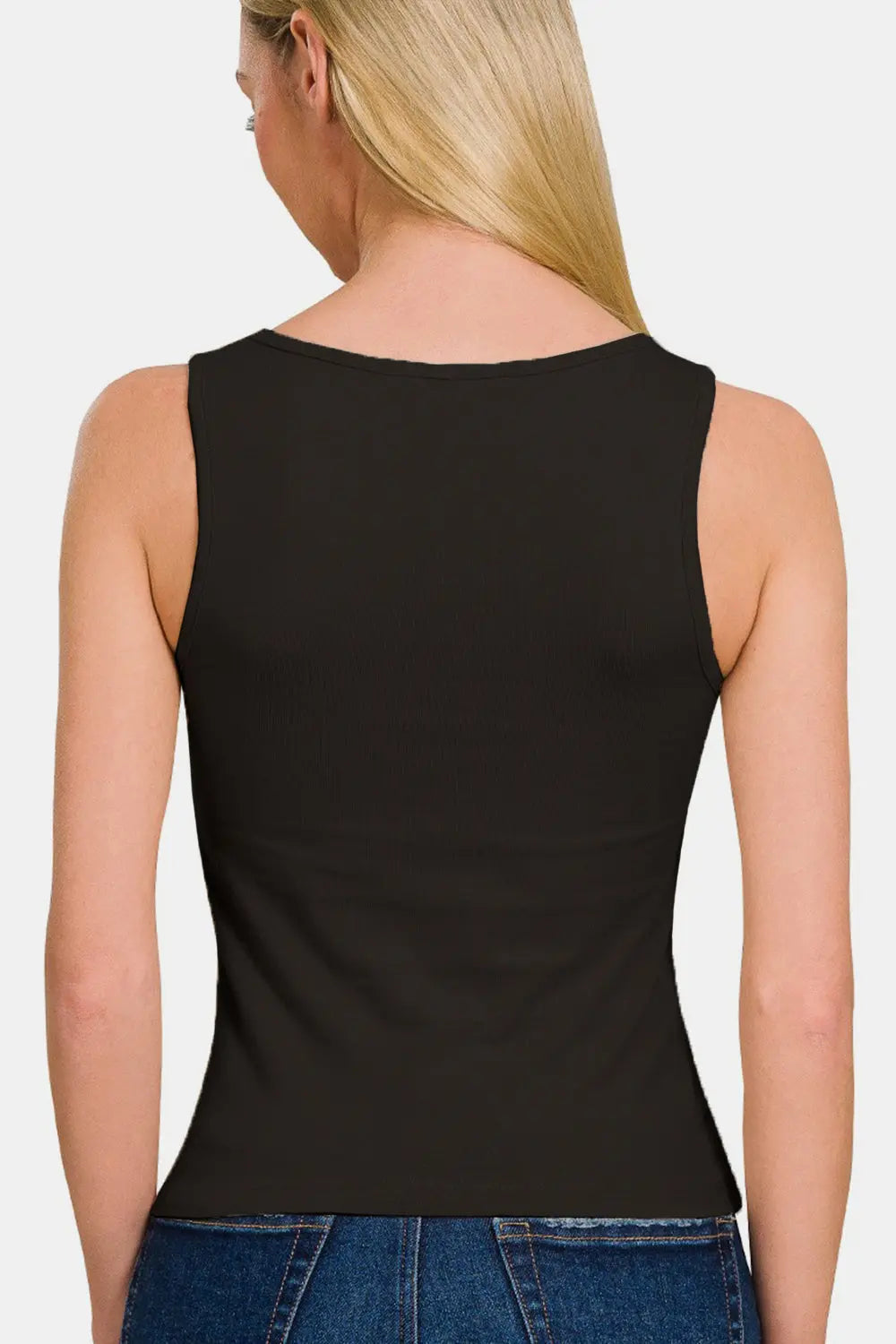 Viv Black Square Neck Cropped Tank - ThingsWeUseAndLove 