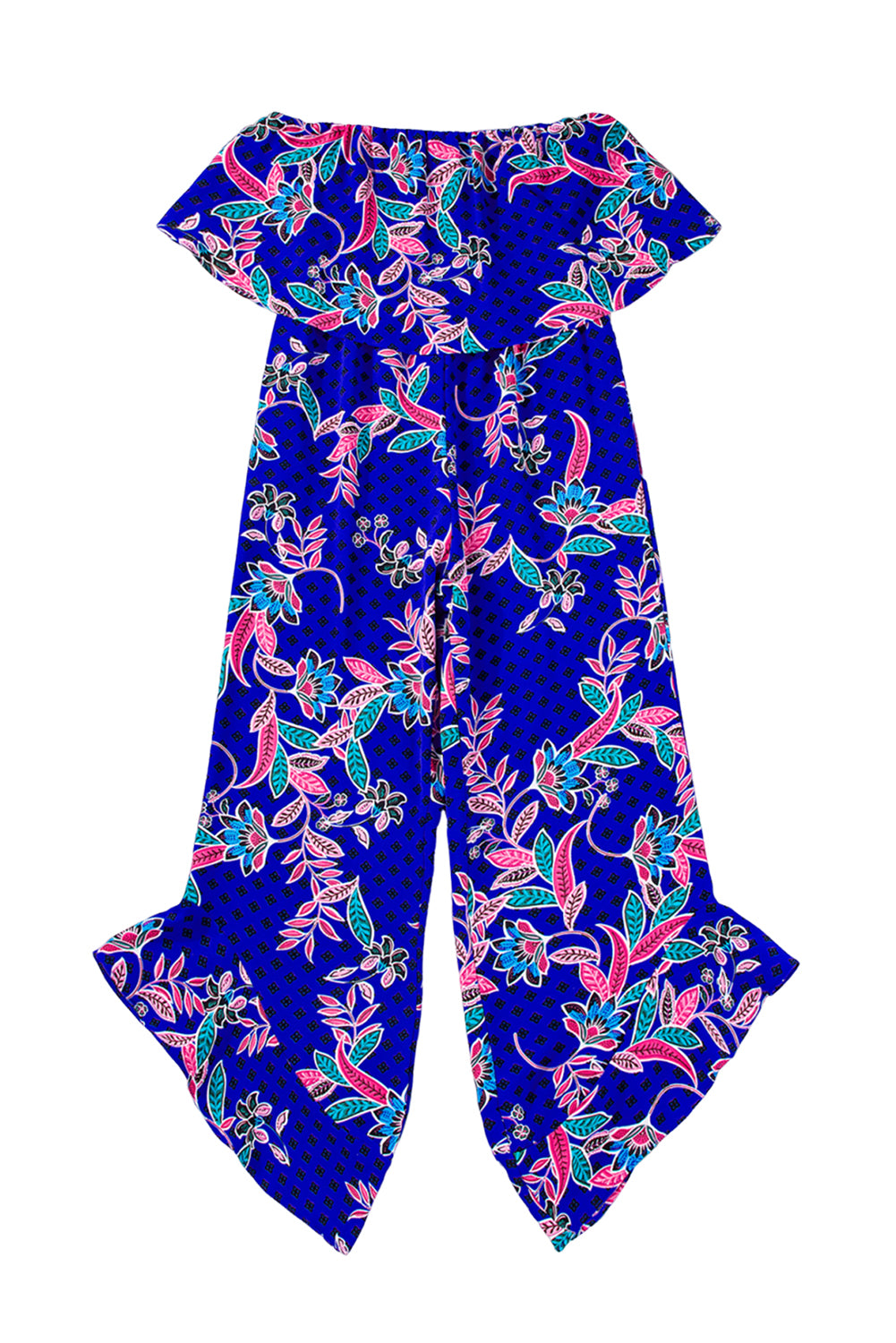 Tropical Print Strapless Ruffle Jumpsuit - ThingsWeUseAndLove 