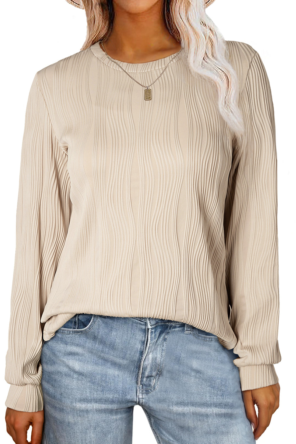 Textured Solid Color Drop Shoulder Pullover Top - ThingsWeUseAndLove 