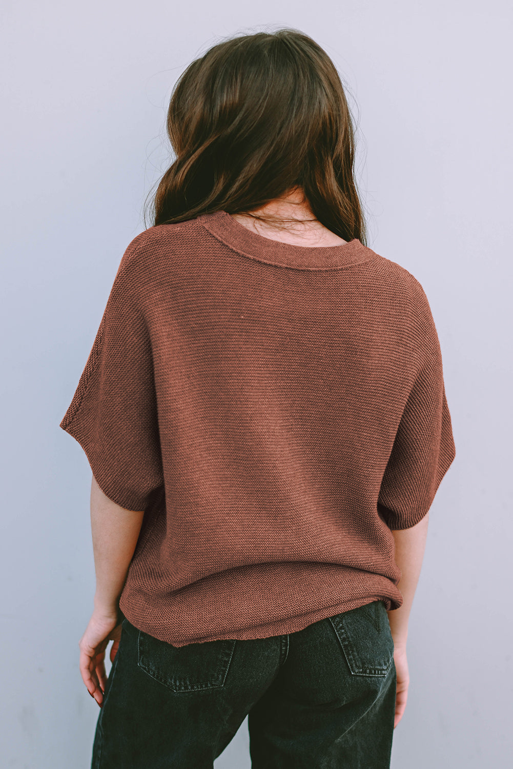 Mock Neck Short Batwing Sleeve Sweater - ThingsWeUseAndLove 
