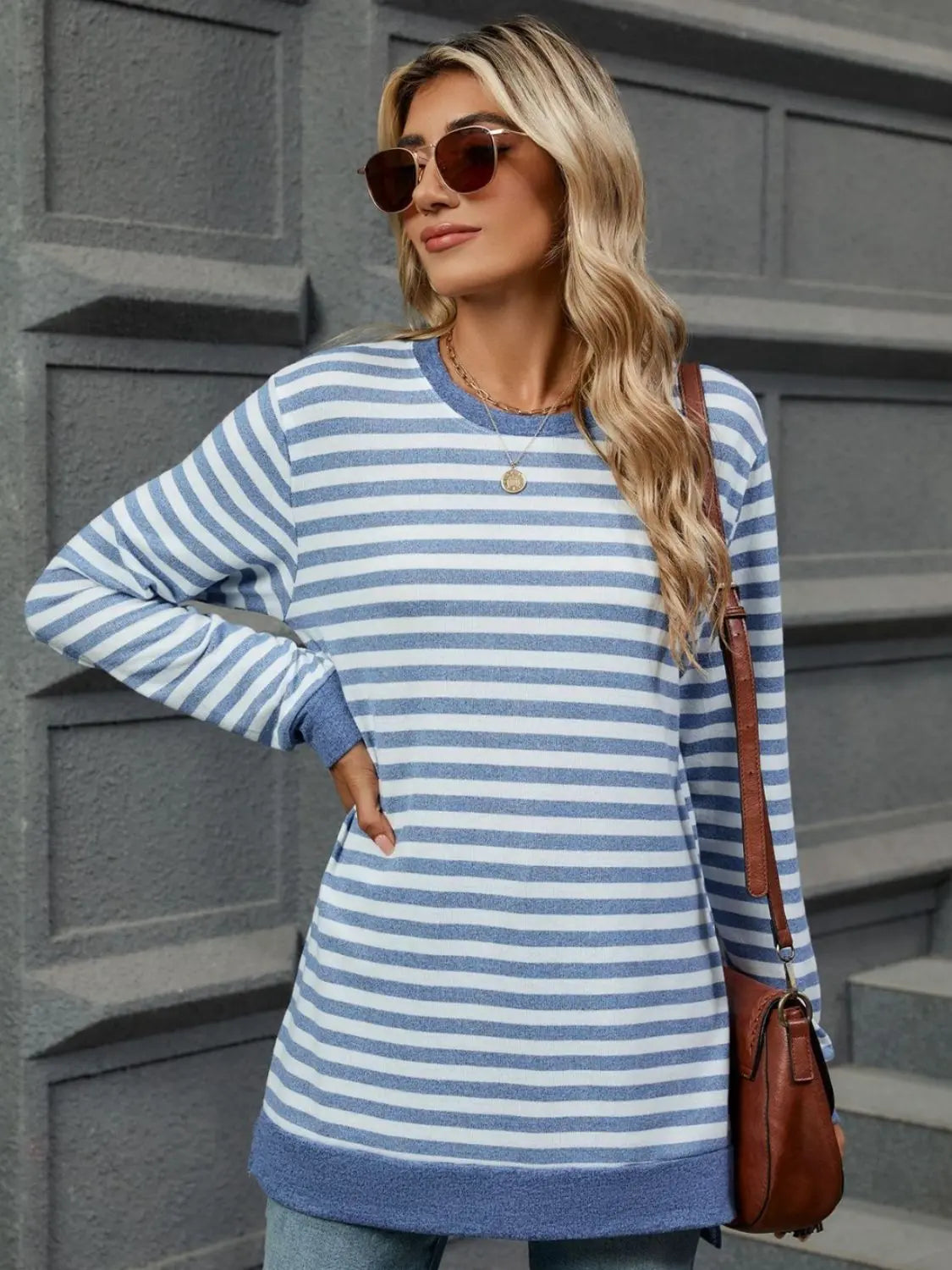 Striped Round Neck Long Sleeve T-Shirt - ThingsWeUseAndLove 