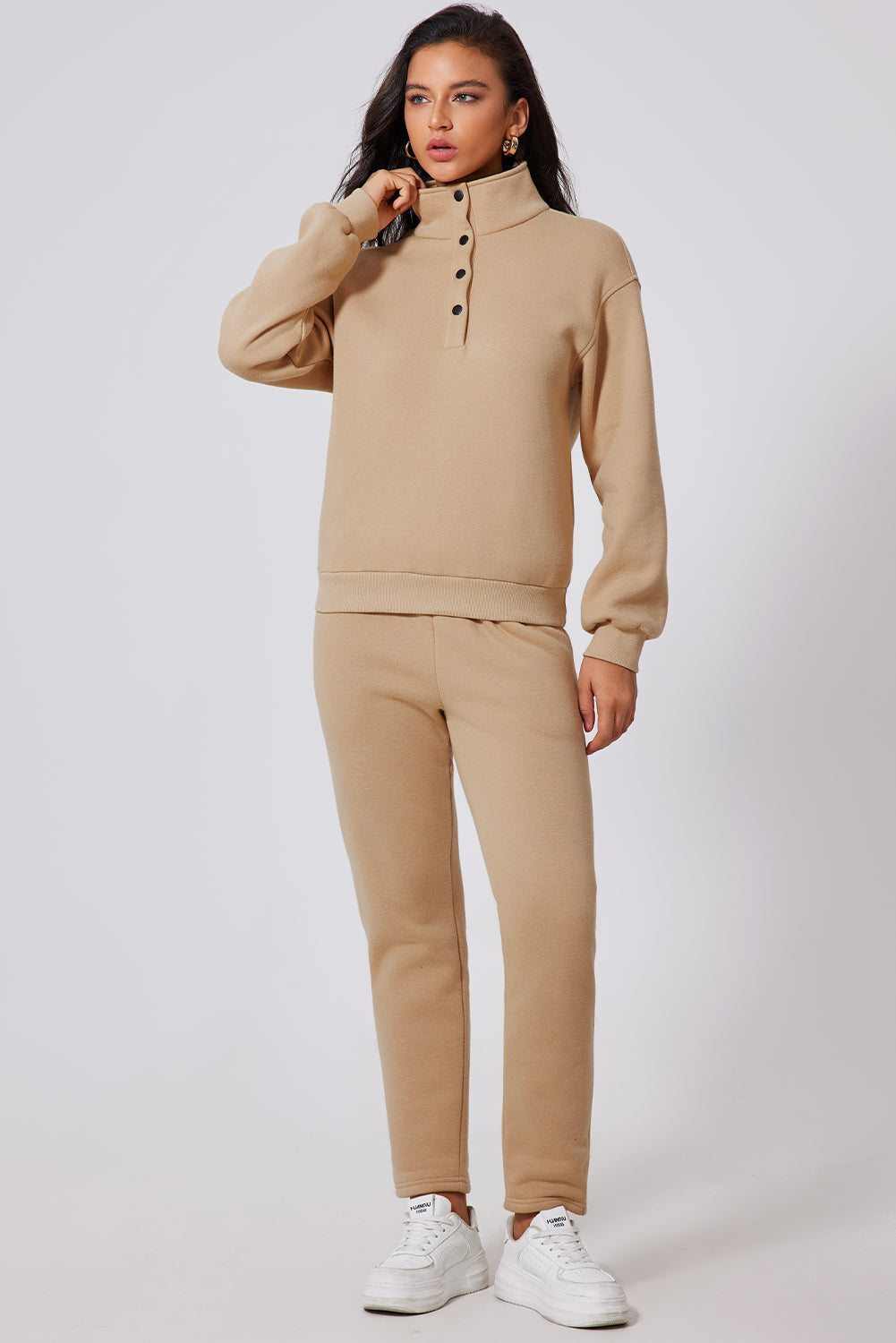 Half Snap Turtleneck Top and Pants Active Set - ThingsWeUseAndLove 