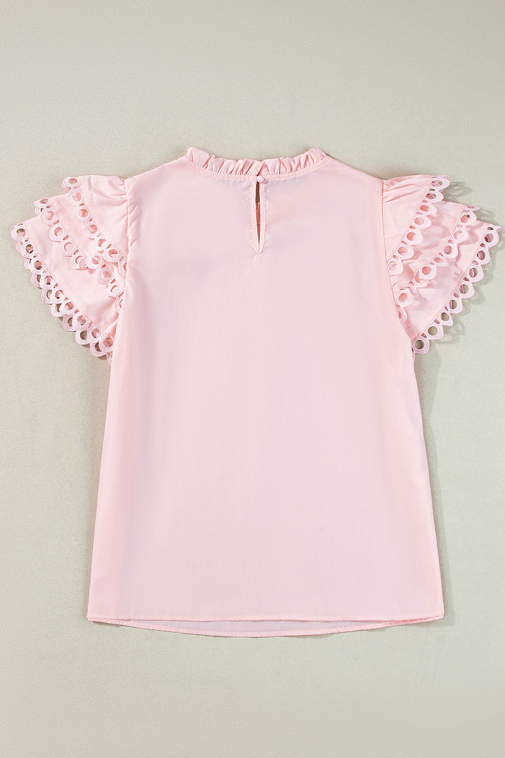 Ruffled Eyelet Round Neck Cap Sleeve Blouse - ThingsWeUseAndLove 