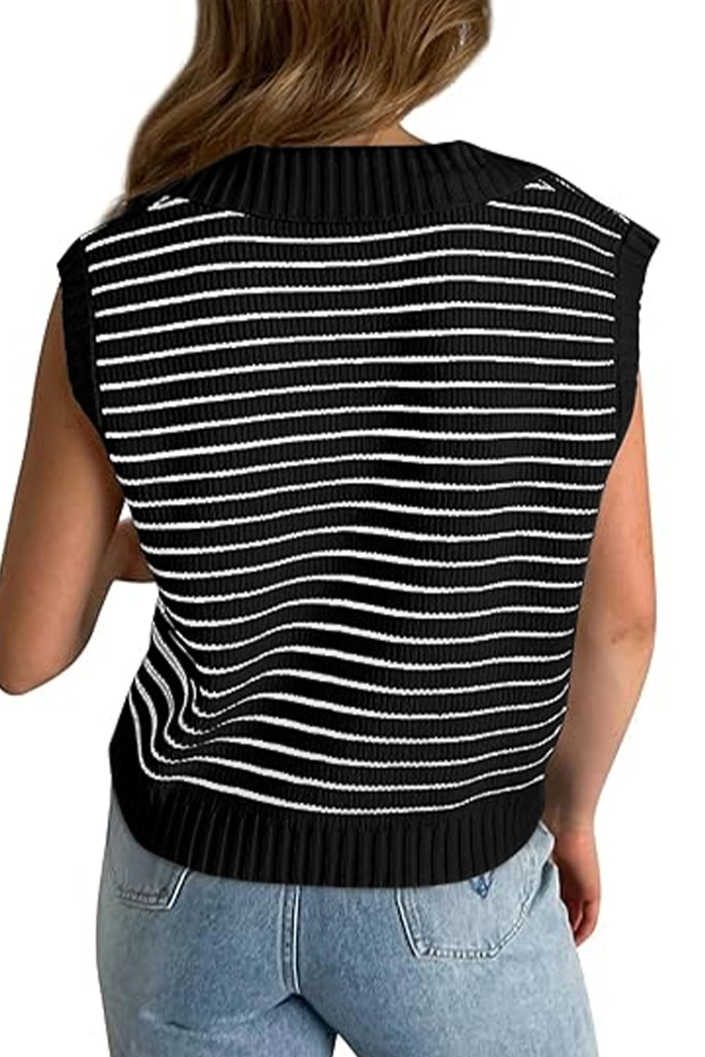 Turn-down Collar Sleeveless Knitted Top - ThingsWeUseAndLove 