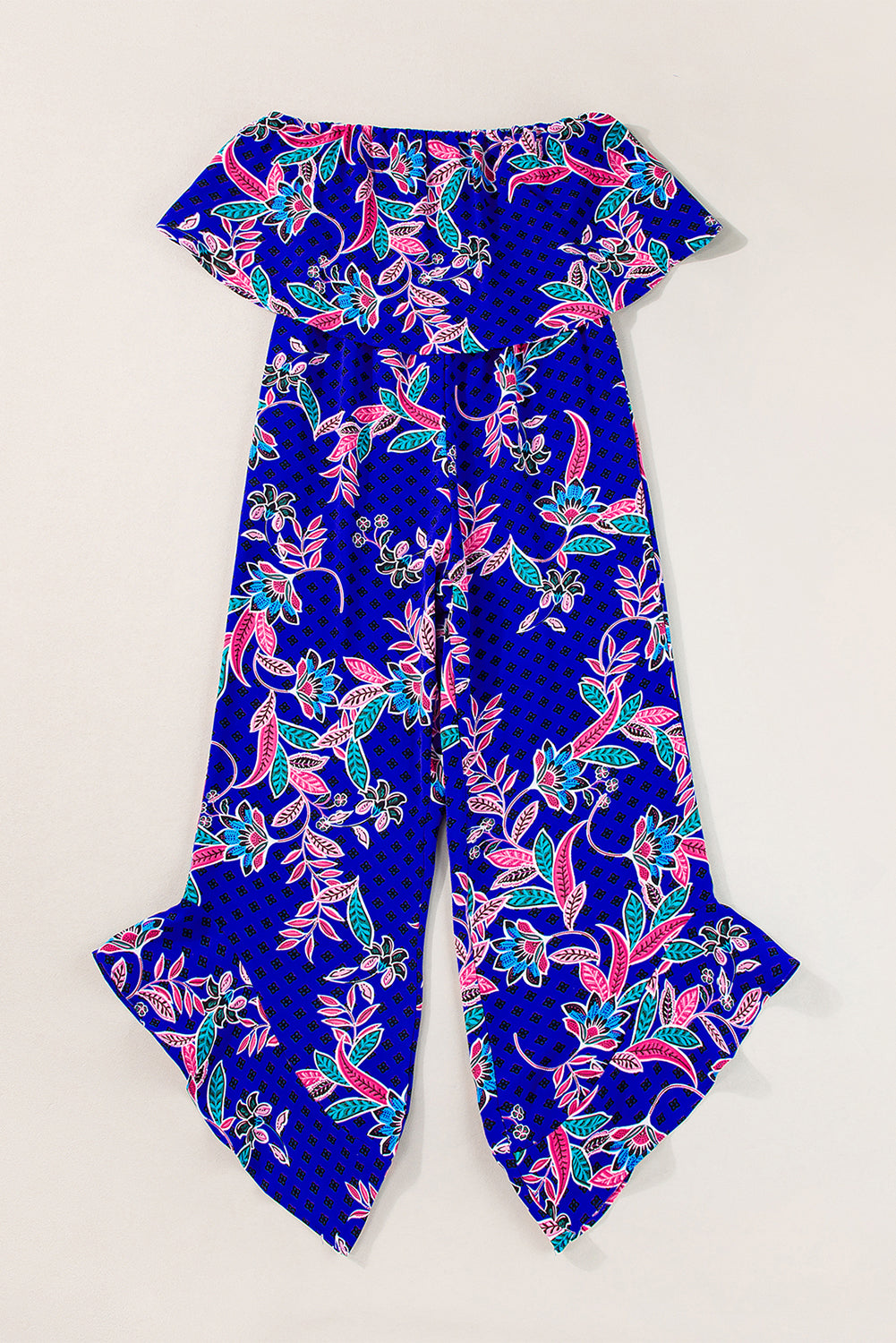 Tropical Print Strapless Ruffle Jumpsuit - ThingsWeUseAndLove 