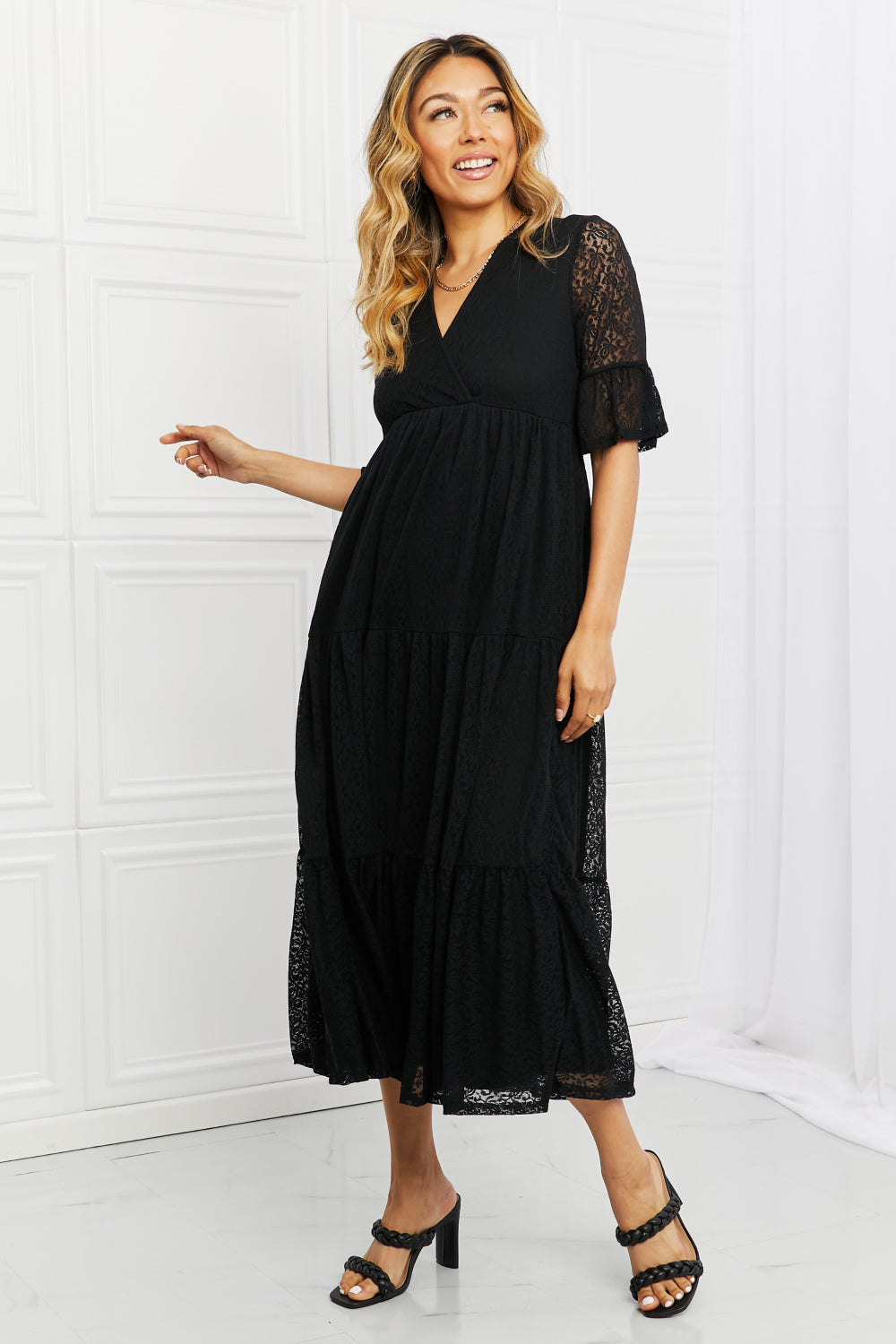 Black Lace Tiered Dress - ThingsWeUseAndLove 