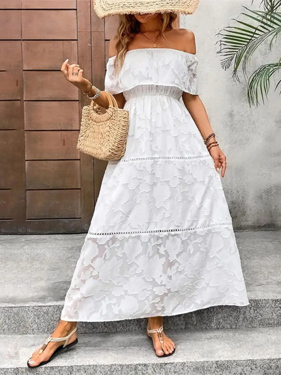 Short Sleeve Off-Shoulder Maxi Dress - ThingsWeUseAndLove 