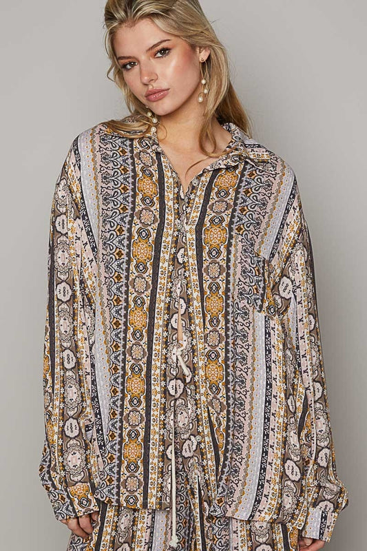 Nancy Long Sleeve Button Down Printed Shirt - ThingsWeUseAndLove 