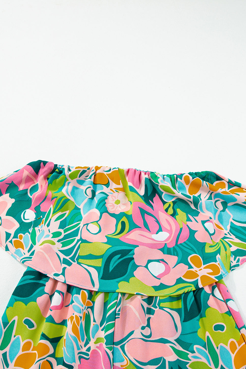 Tropical Print Strapless Ruffle Jumpsuit - ThingsWeUseAndLove 