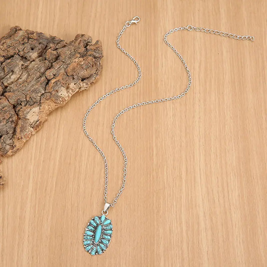 Artificial Turquoise Pendant Alloy Necklace - ThingsWeUseAndLove 