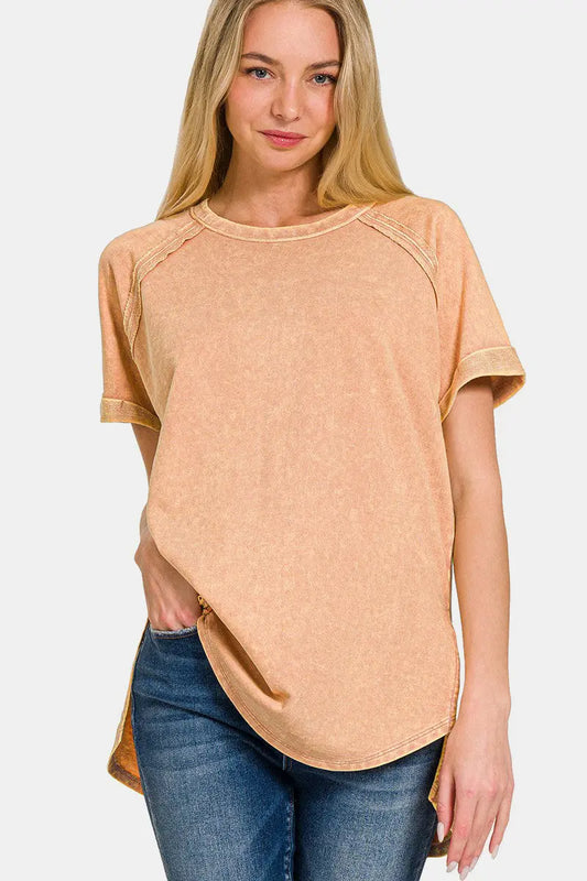 Taylor Brush Heathered Round Neck Short Sleeve Top - ThingsWeUseAndLove Brush-XL