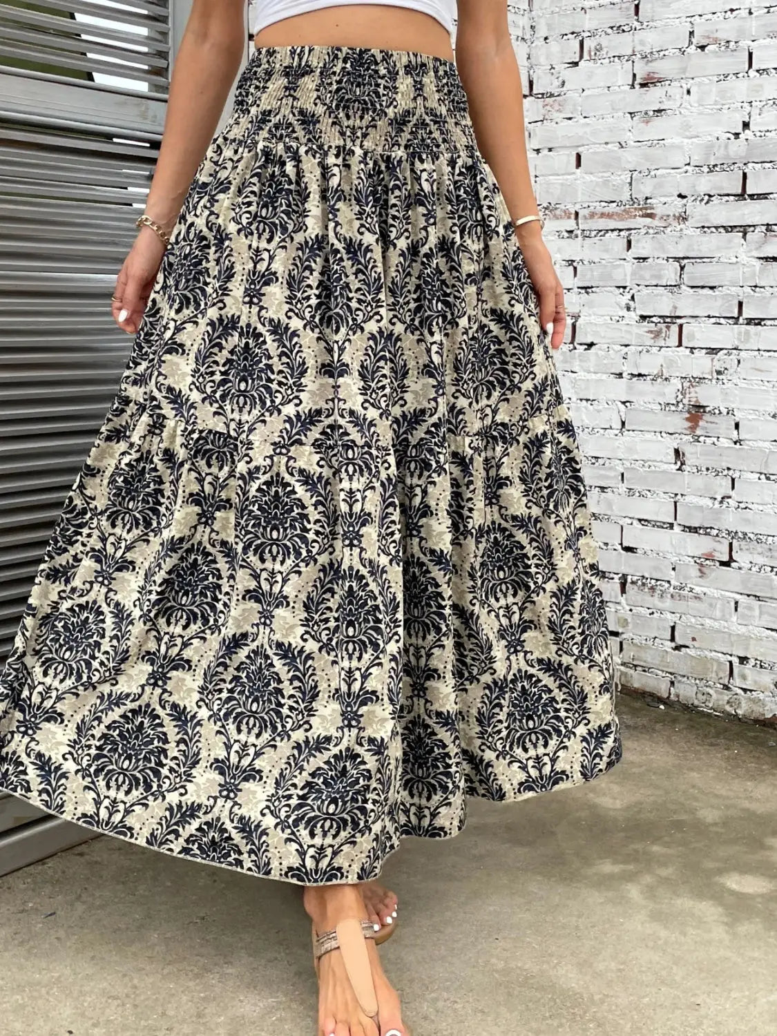 Printed Elastic Waist Maxi Skirt - ThingsWeUseAndLove 