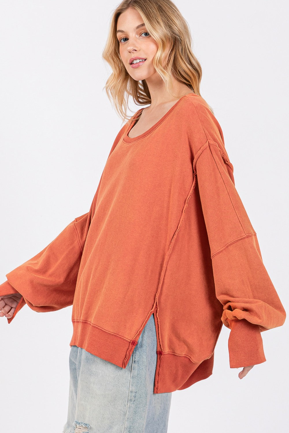 Mineral Wash Side Slit Oversized Sweatshirt - ThingsWeUseAndLove 