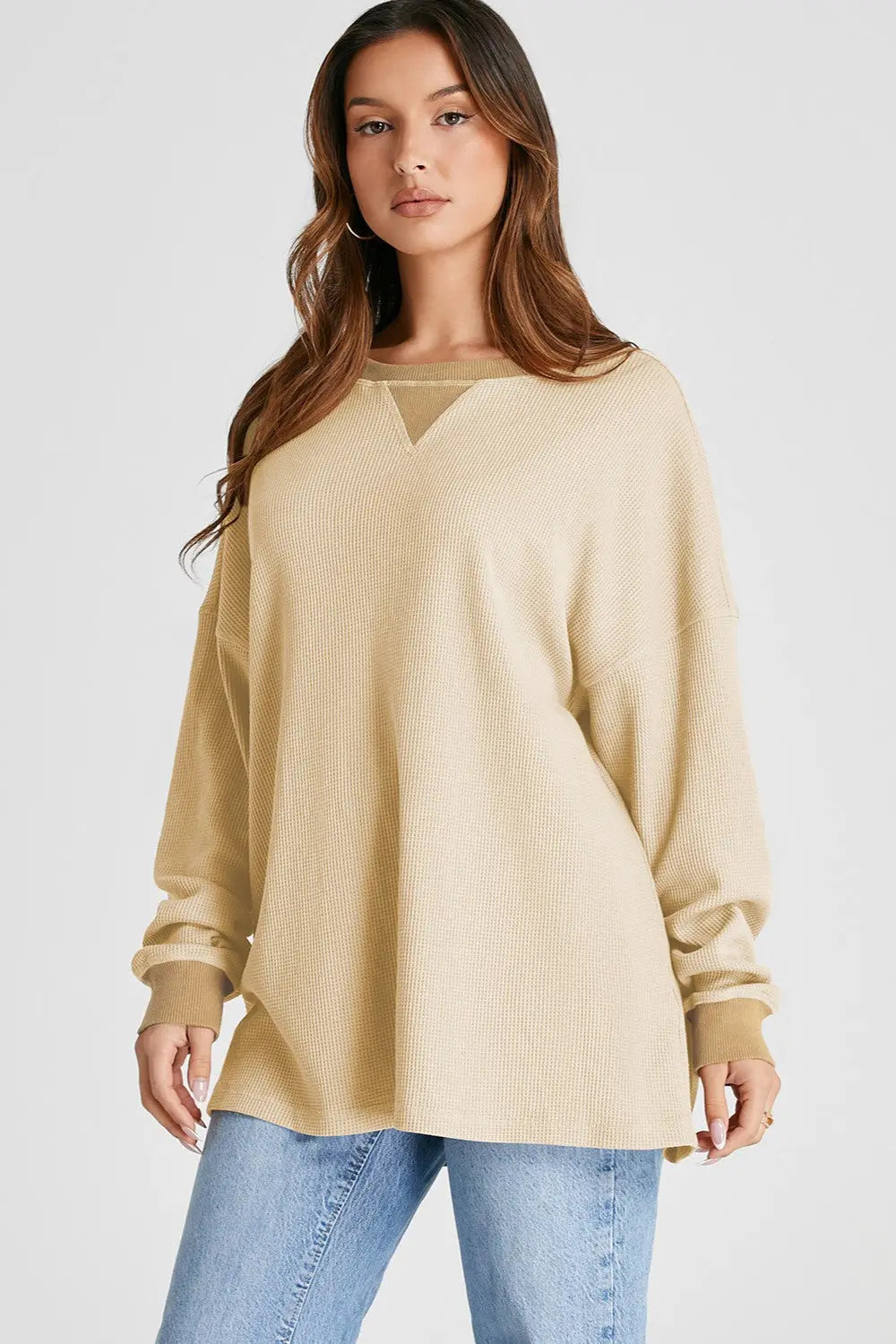 Berlin Waffle-Knit Long Sleeve Sweatshirt - ThingsWeUseAndLove Dust-Storm-S